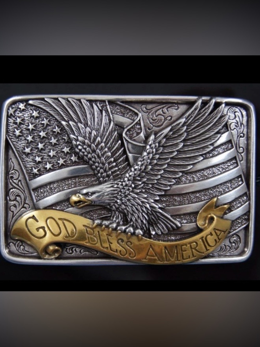 Nocona God Bless America Eagle Belt Buckle in Silver and Gold